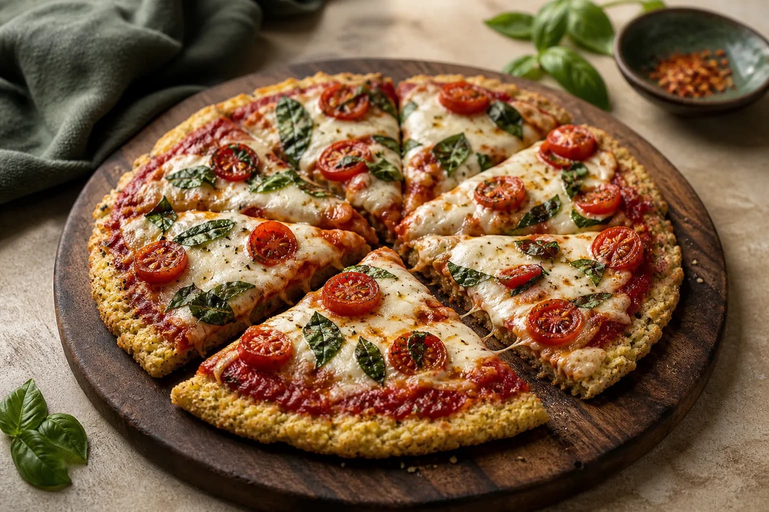 Cauliflower-Base Margherita Pizza