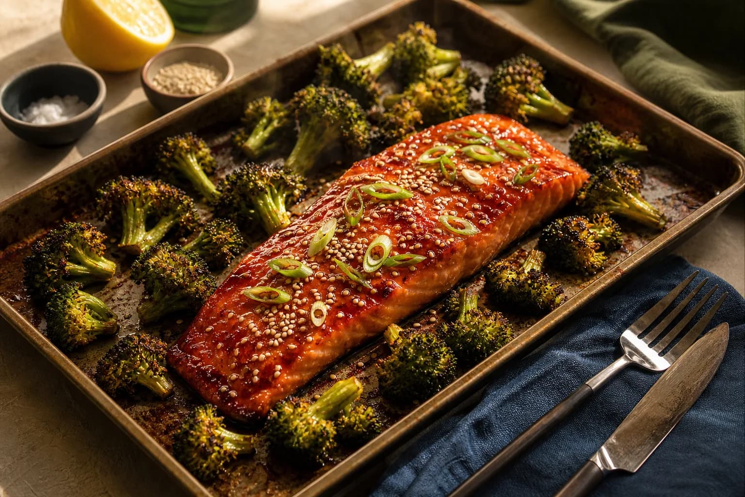 Gochujang Salmon and Broccoli Traybake