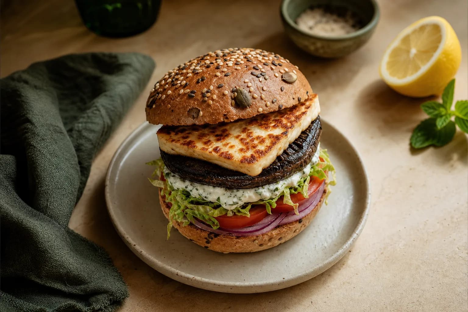 Halloumi and Portobello Burger