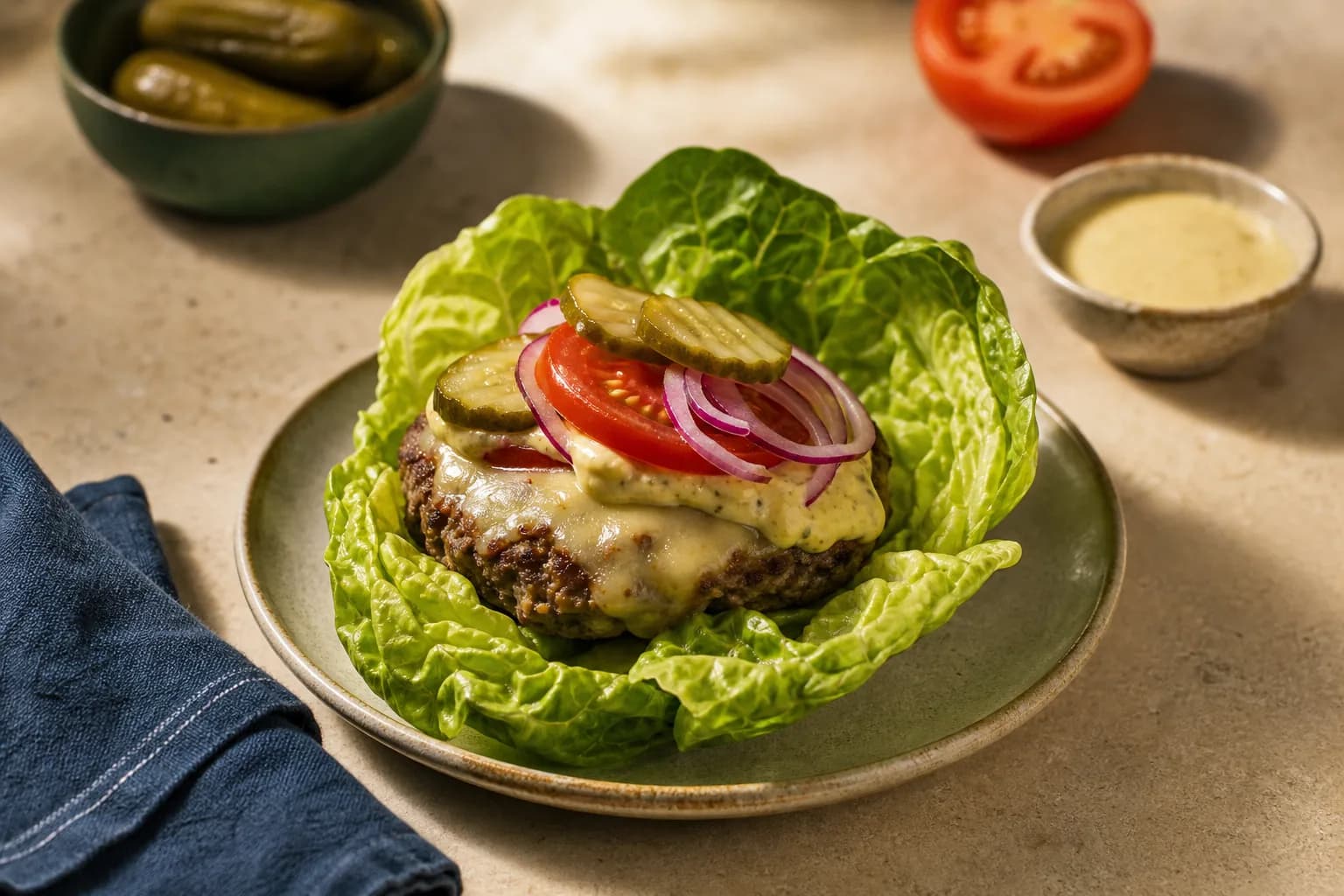 Lettuce-Wrapped Beef Burger