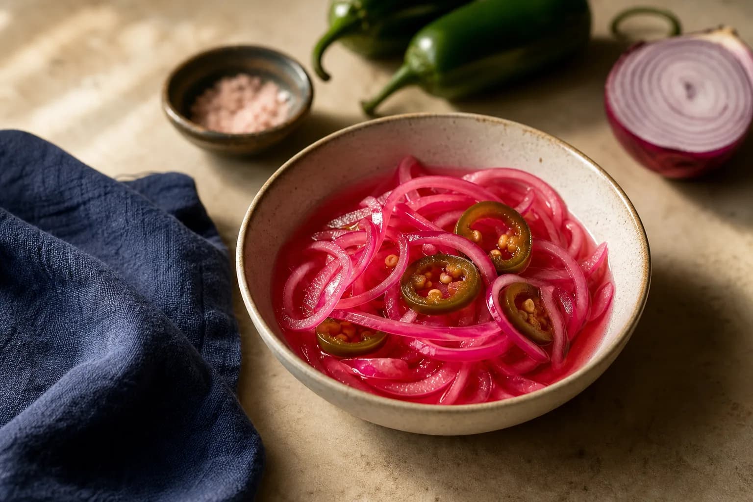 Quick Pickled Red Onions and Jalapenos
