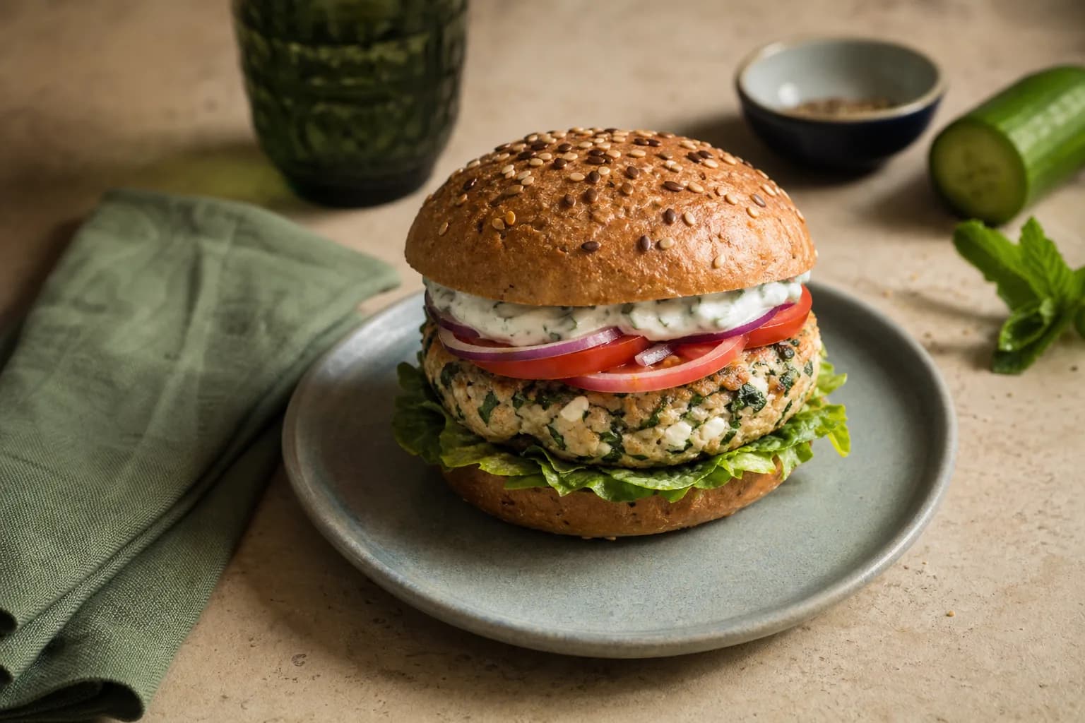 Turkey, Spinach and Feta Burger