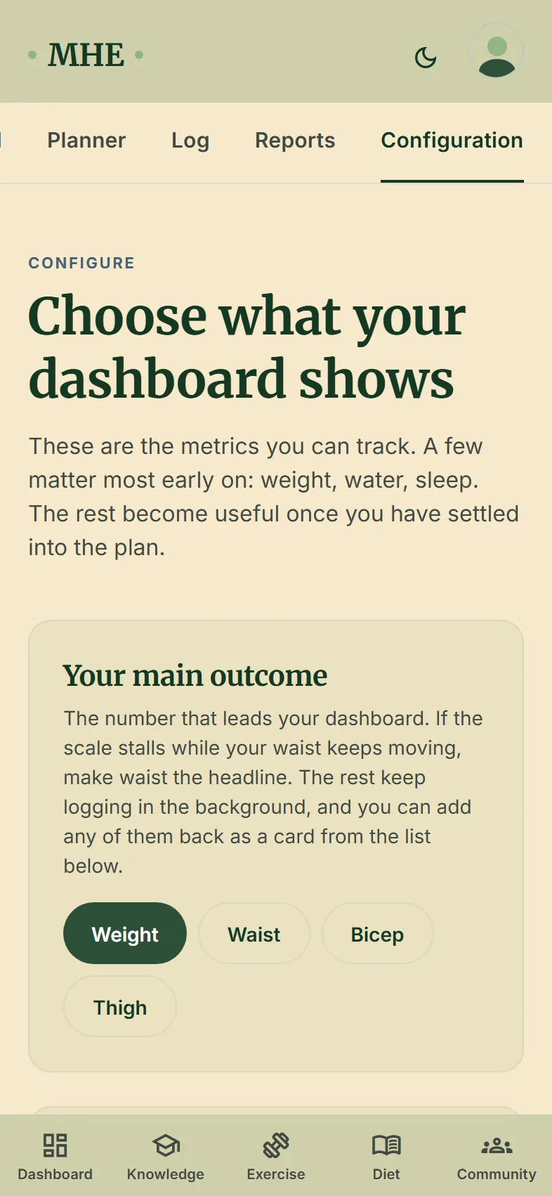Daily calorie and macro targets in the app on a phone