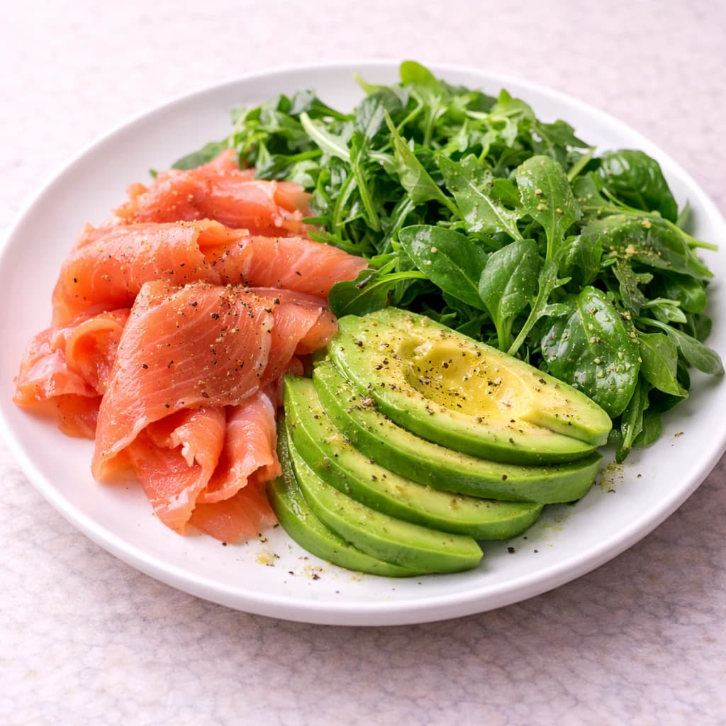 Smoked Salmon, Avocado, and Greens Plate
