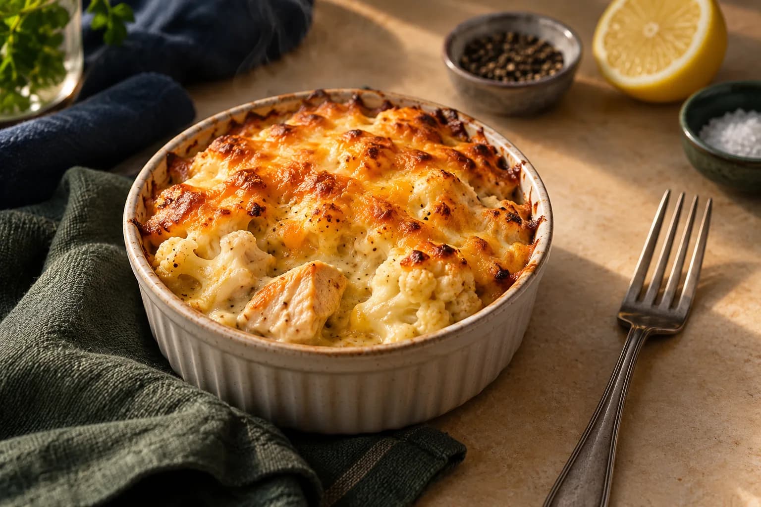 Chicken and Cauliflower Cheesy Bake