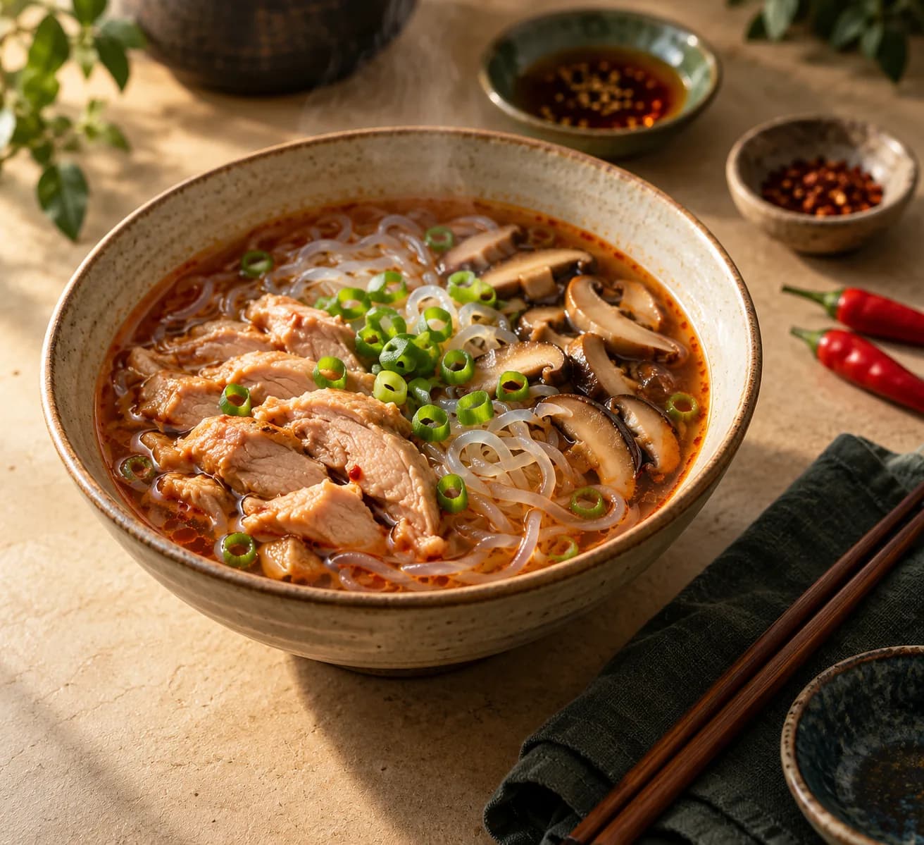 Spicy Chicken Hot Pot with Konjac Noodles