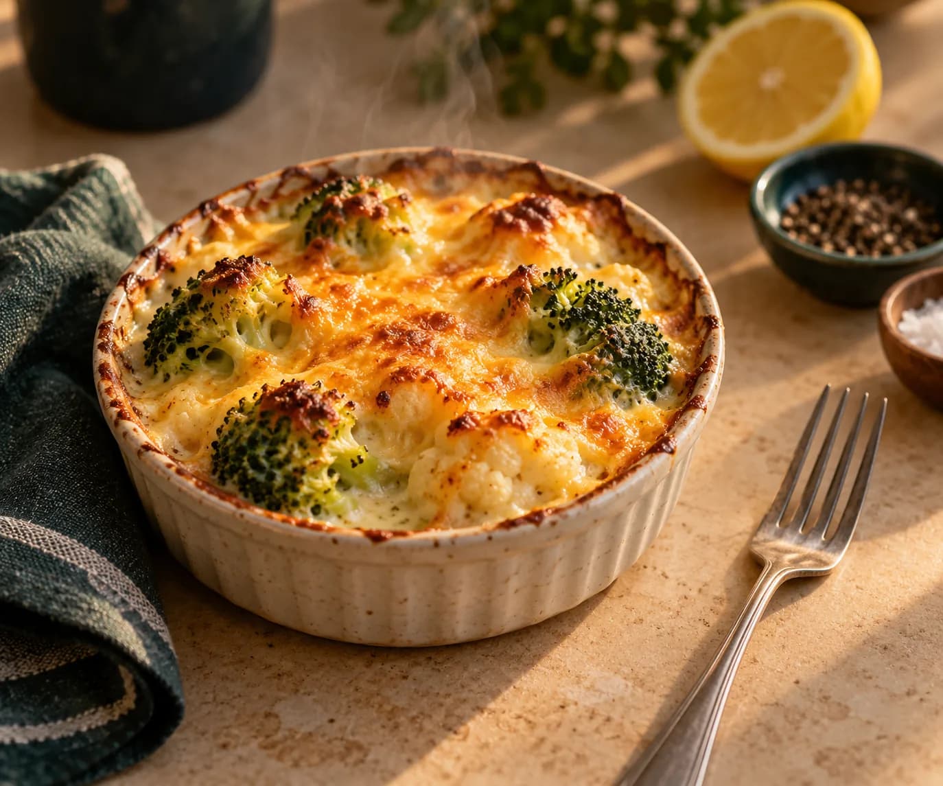 Broccoli and Cauliflower Cheesy Bake
