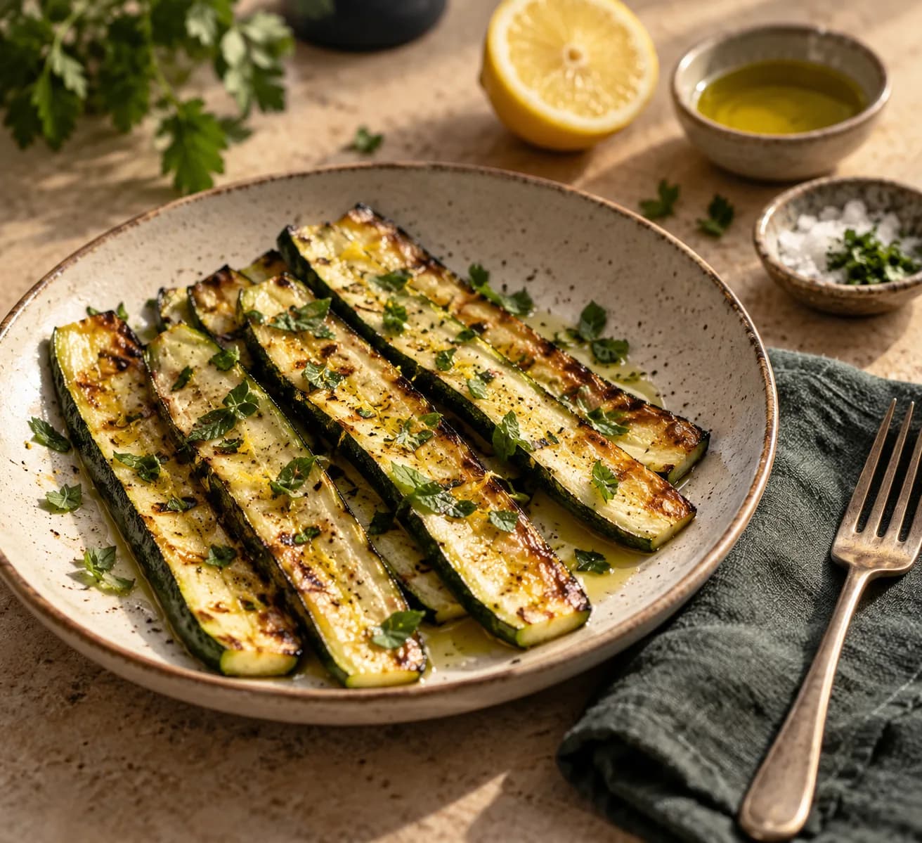 Charred Courgette with Olive Oil and Herbs