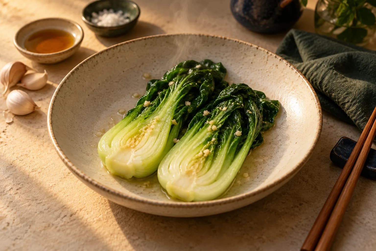 Garlicky Bok Choy with Sesame Oil Finish