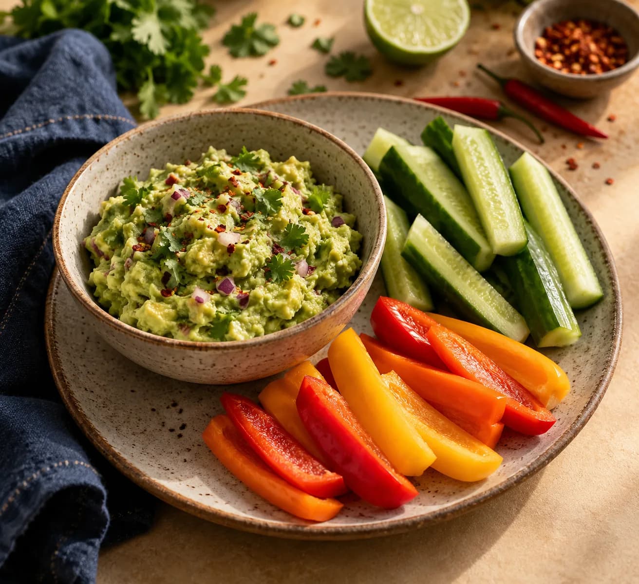Spicy Guacamole with Crunchy Veg Dippers