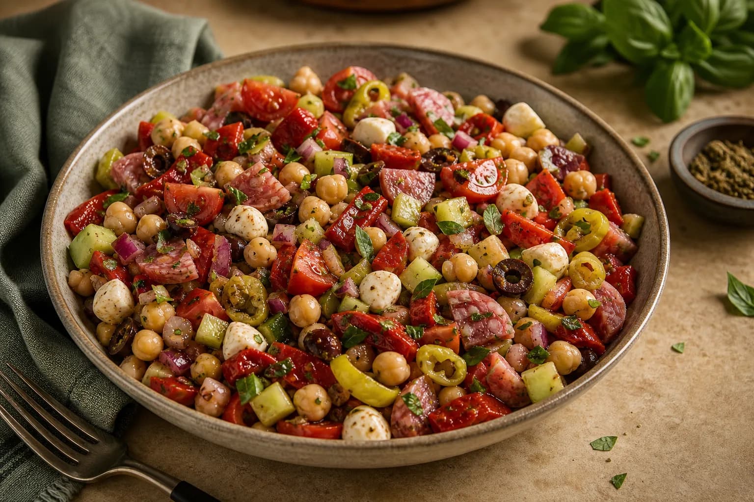 Antipasto Chopped Salad with Salami and Mozzarella