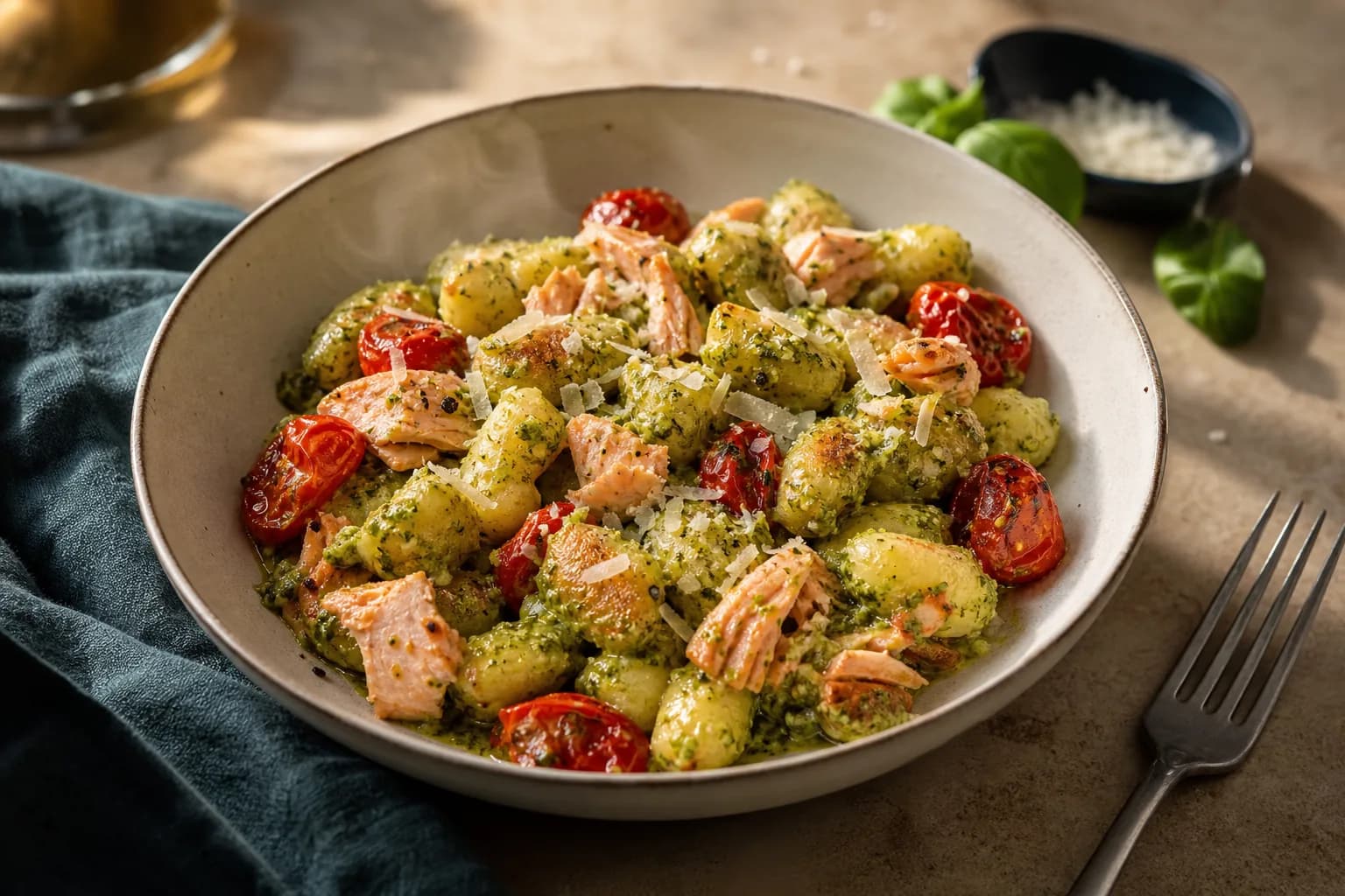 Baked Pesto Salmon Gnocchi