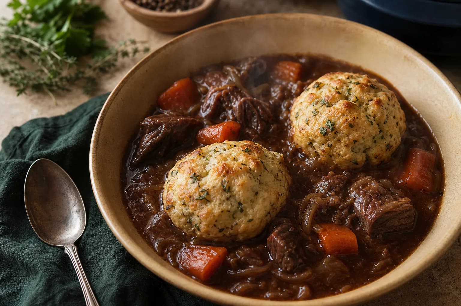 Beef and Ale Stew with Herb Dumplings