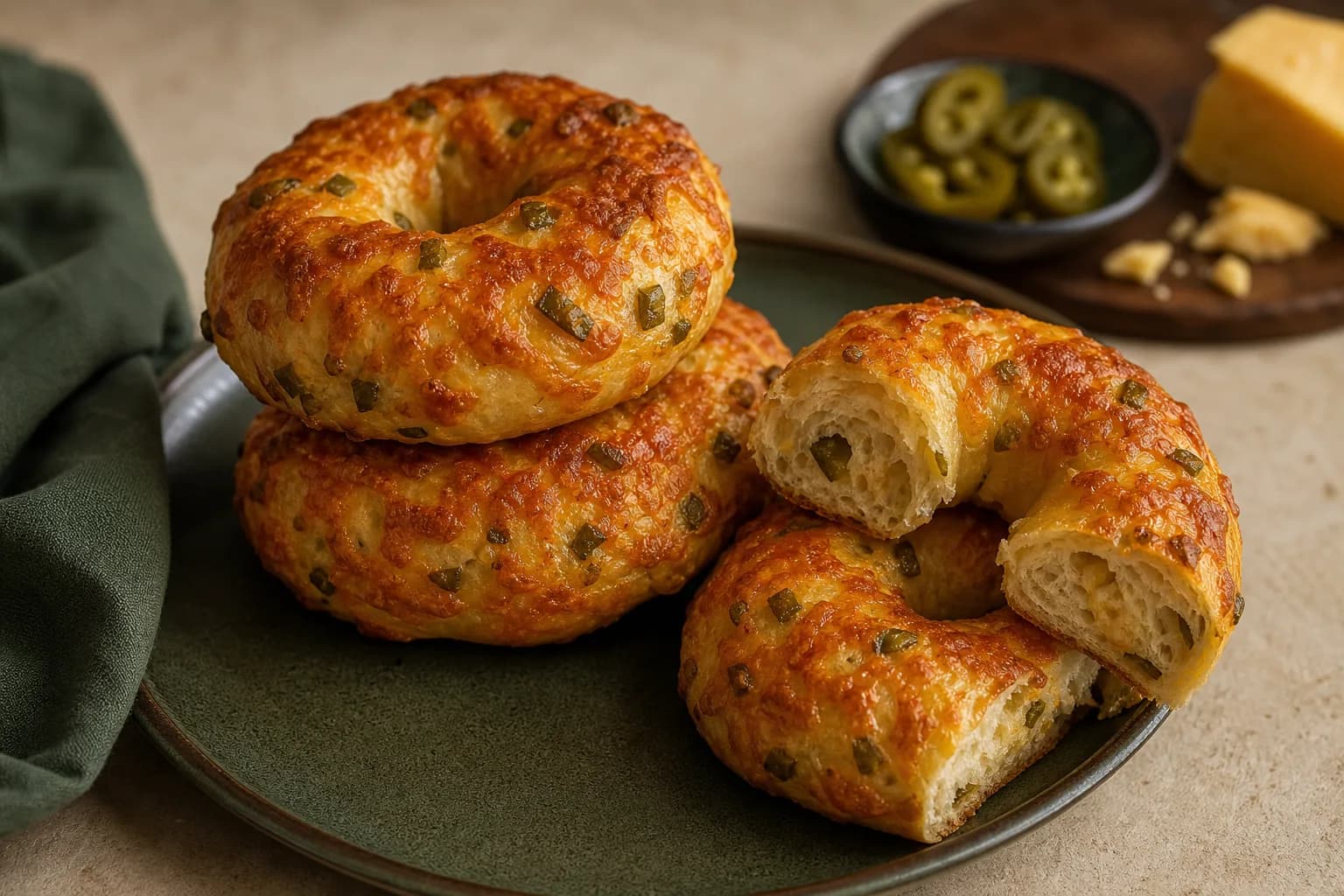 Cheese and Jalapeno Protein Bagels