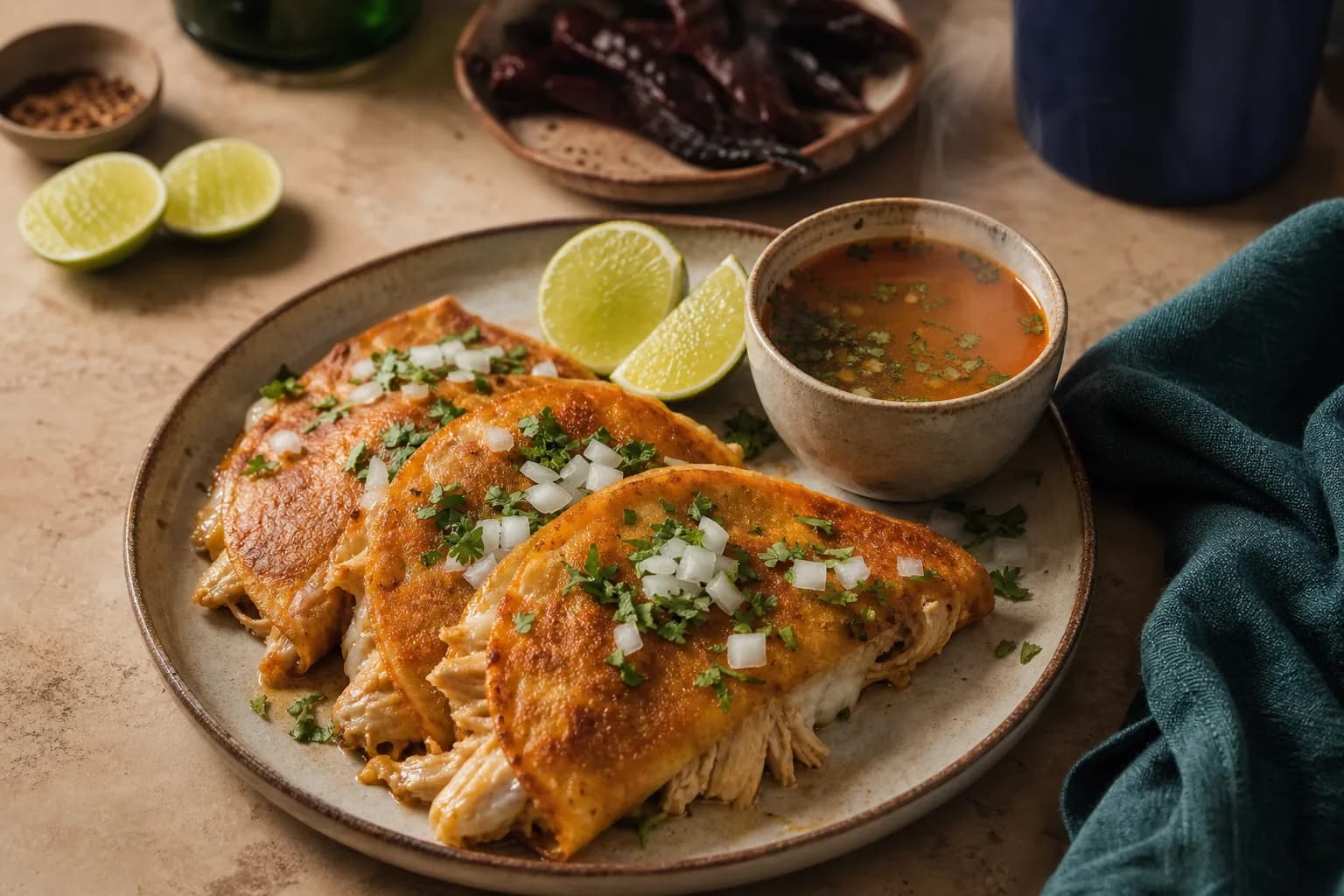 Chicken Birria Tacos with Consomme