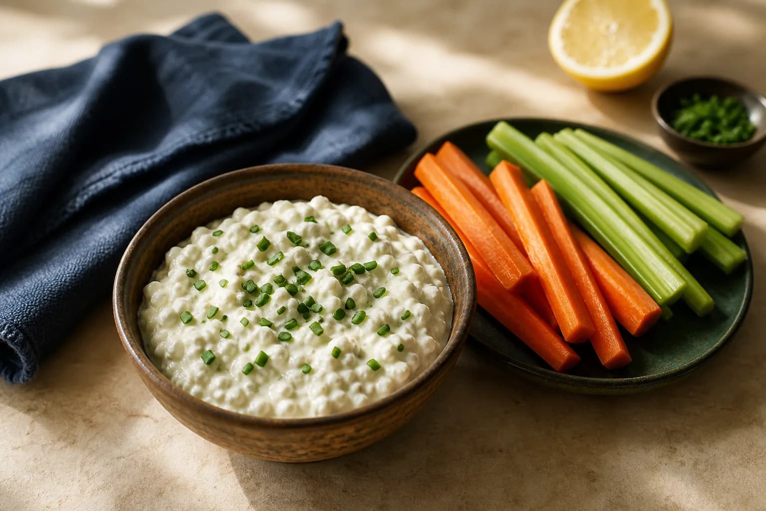 Cottage Cheese and Chive Dip with Veg Sticks