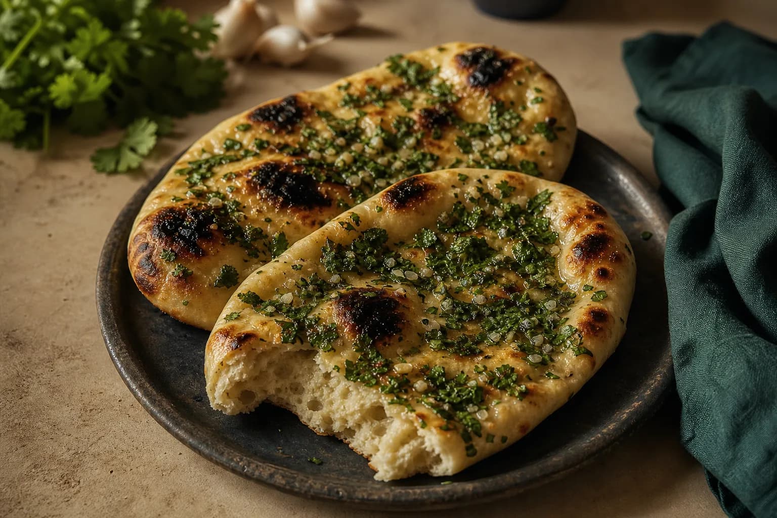 High-Protein Garlic and Coriander Naan