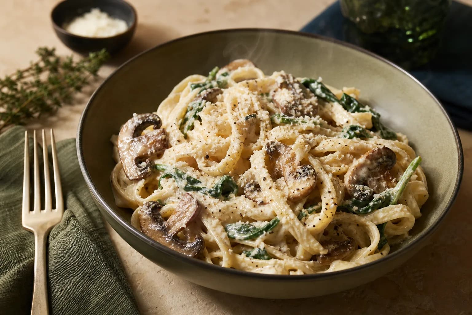 Mushroom and Spinach Protein Alfredo