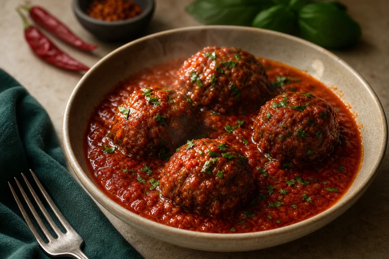 Spicy Nduja Meatballs in Tomato Sauce